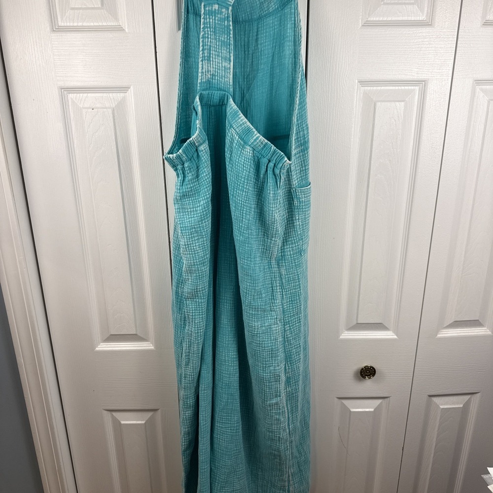 Zenana Kelly Green Washed Double Gauze Wide Leg Overalls Size Medium NWOT BOHO - Picture 11 of 13